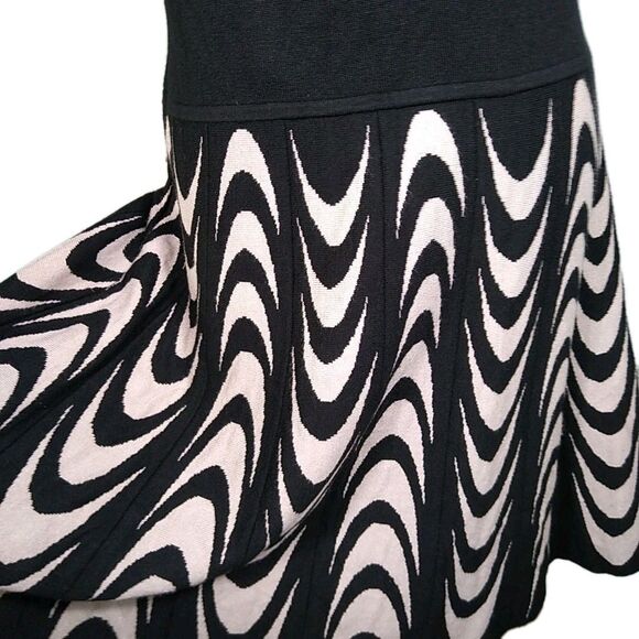 DANNY & NICOLE Midi Knee Dress Drop Waist Fit And Flare  Black Tan Geometric  L - Picture 4 of 8